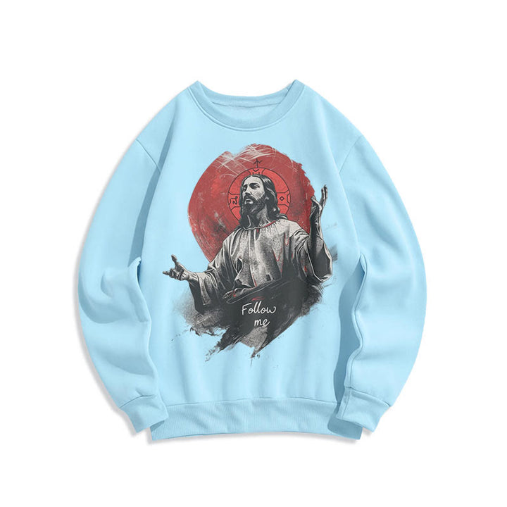 Felpa in poliestere foderata in pile con scritta "Jesus Halo Follow Me" in stile classico di Christianartworkshop - Blu - 2XL - image 14