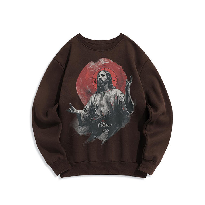 Felpa in poliestere foderata in pile con scritta "Jesus Halo Follow Me" in stile classico Christianartworkshop - Marrone - 2XL - image 10