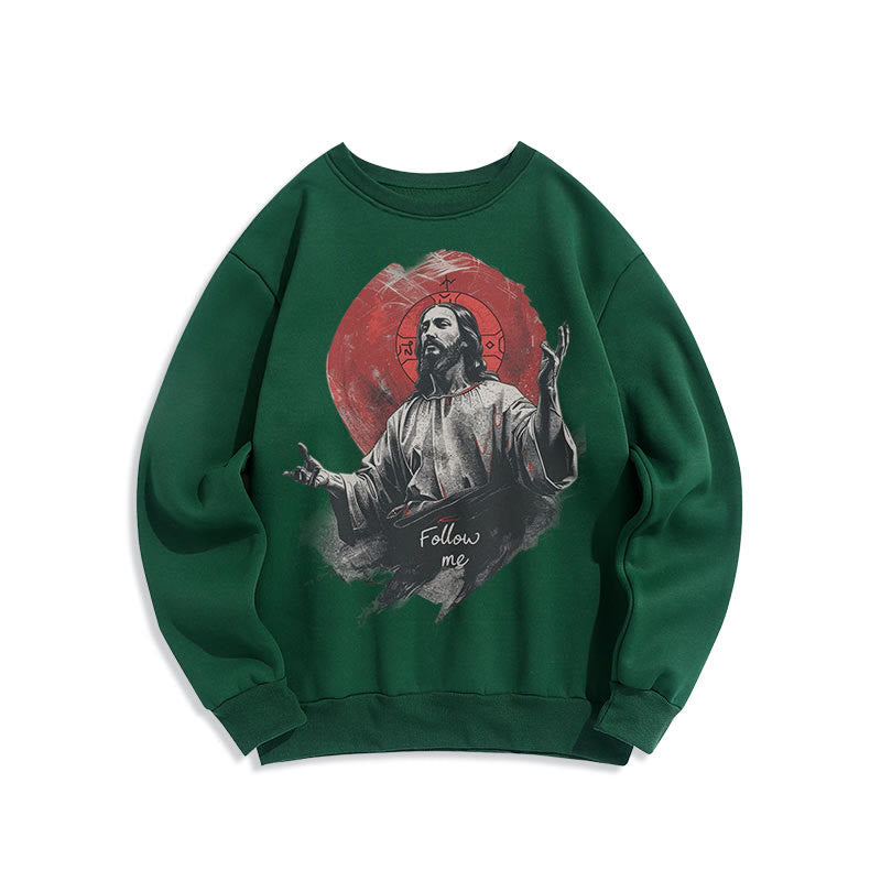 Felpa in poliestere foderata in pile con scritta "Jesus Halo Follow Me" in stile classico di Christianartworkshop - Verde - 2XL - image 12