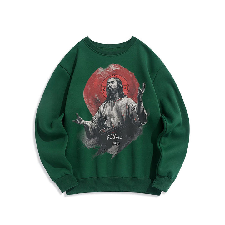 Felpa in poliestere foderata in pile con scritta "Jesus Halo Follow Me" in stile classico di Christianartworkshop - Verde - 2XL - image 12