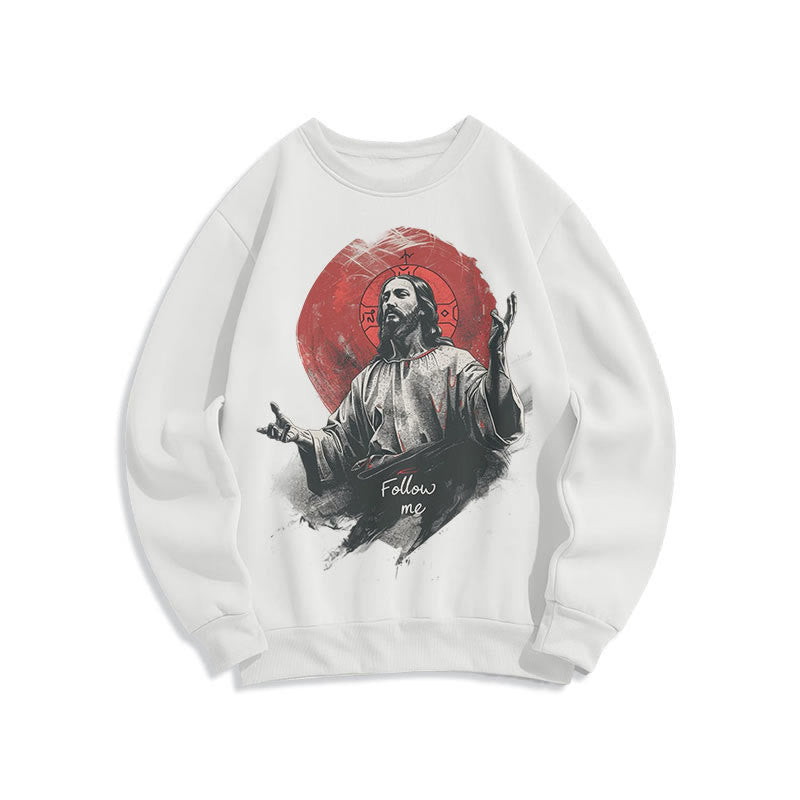 Felpa in poliestere foderata in pile con scritta "Jesus Halo Follow Me" in stile classico Christianartworkshop - Bianco - 2XL - image 0