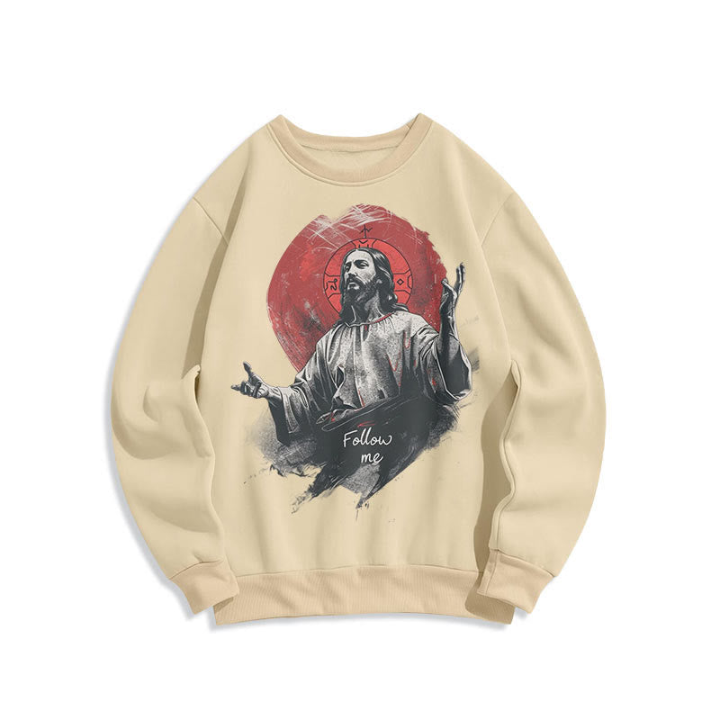 Felpa in poliestere foderata in pile con scritta "Jesus Halo Follow Me" in stile classico Christianartworkshop - Beige - 2XL - image 8