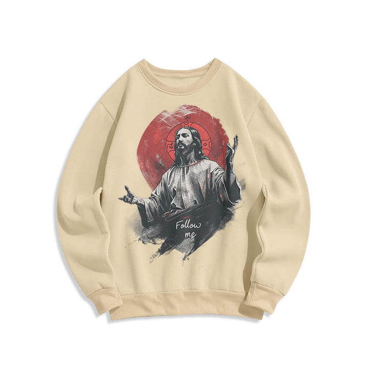 Felpa in poliestere foderata in pile con scritta "Jesus Halo Follow Me" in stile classico Christianartworkshop - Beige - 2XL - image 8