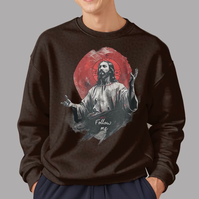 Felpa in poliestere foderata in pile con scritta "Jesus Halo Follow Me" in stile classico Christianartworkshop - image 11