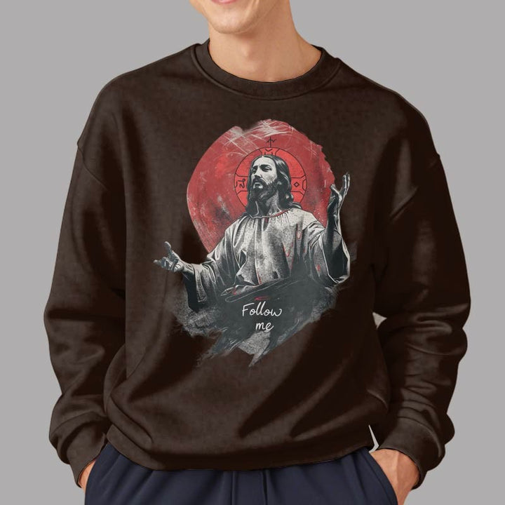 Felpa in poliestere foderata in pile con scritta "Jesus Halo Follow Me" in stile classico Christianartworkshop - image 11