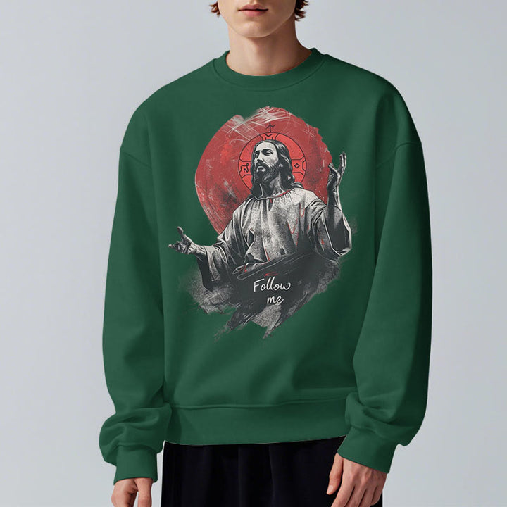 Felpa in poliestere foderata in pile con scritta "Jesus Halo Follow Me" in stile classico Christianartworkshop - image 13