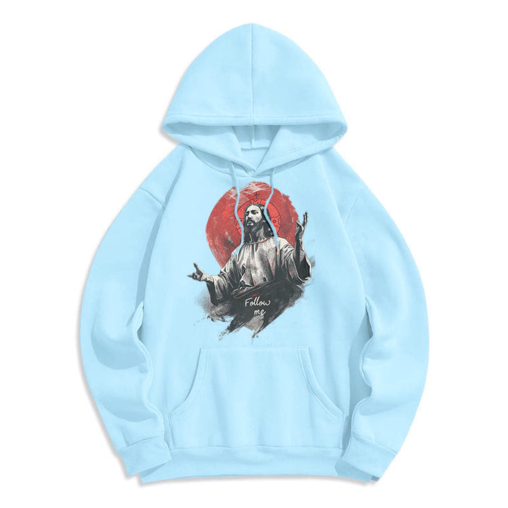 Felpa con cappuccio in poliestere foderata in pile con scritta "Jesus Halo Follow Me" in stile classico di Christianartworkshop - Blu - 2XL - image 0