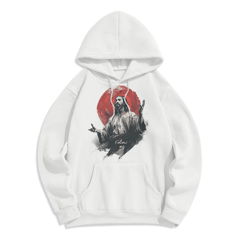 Felpa con cappuccio in poliestere foderata in pile con scritta "Jesus Halo Follow Me" in stile classico di Christianartworkshop - Bianco - 2XL - image 8