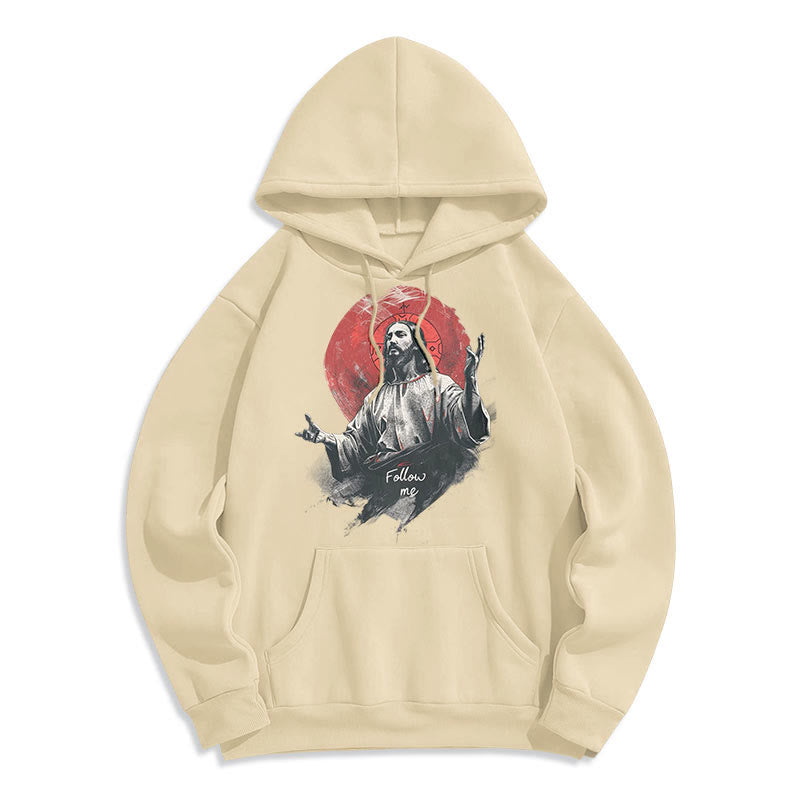 Felpa con cappuccio in poliestere foderata in pile con scritta "Jesus Halo Follow Me" in stile classico di Christianartworkshop - Beige - 2XL - image 10