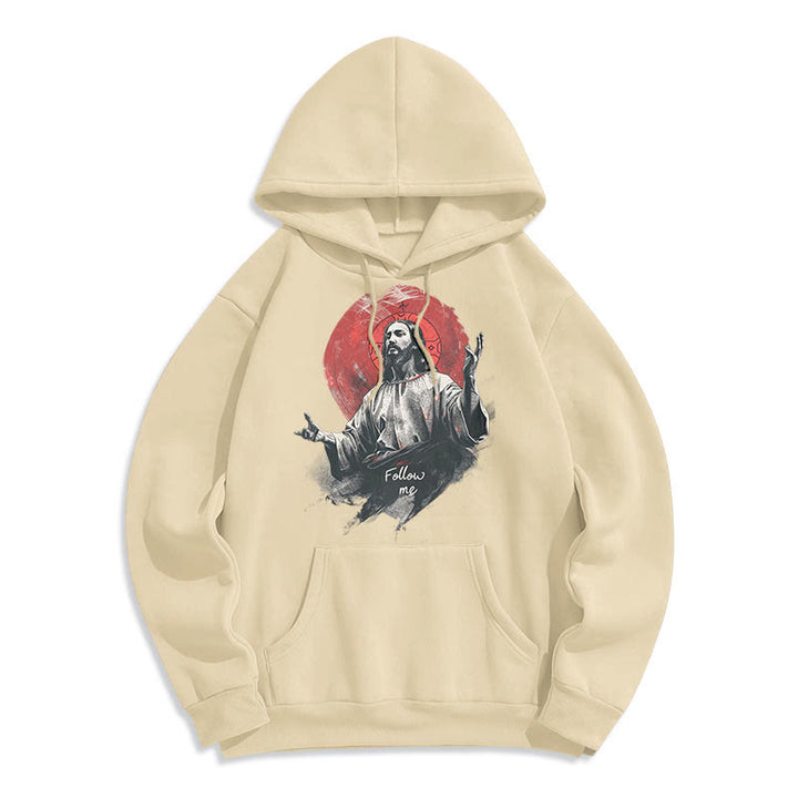 Felpa con cappuccio in poliestere foderata in pile con scritta "Jesus Halo Follow Me" in stile classico di Christianartworkshop - Beige - 2XL - image 10