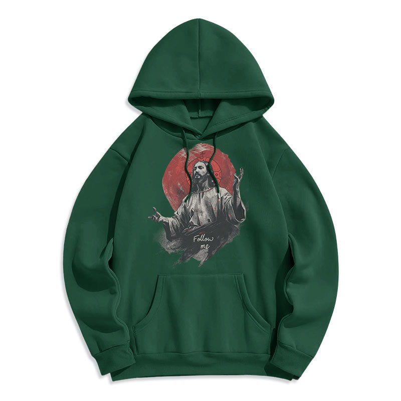 Felpa con cappuccio in poliestere foderata in pile con scritta "Jesus Halo Follow Me" in stile classico di Christianartworkshop - Verde - 2XL - image 14