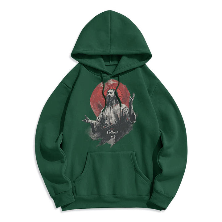 Felpa con cappuccio in poliestere foderata in pile con scritta "Jesus Halo Follow Me" in stile classico di Christianartworkshop - Verde - 2XL - image 14