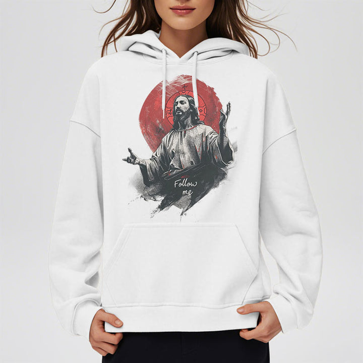 Felpa con cappuccio in poliestere foderata in pile con scritta "Jesus Halo Follow Me" in stile classico di Christianartworkshop - image 9