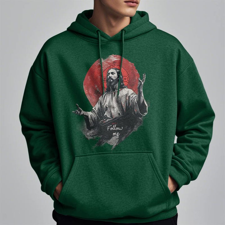 Felpa con cappuccio in poliestere foderata in pile con scritta "Jesus Halo Follow Me" in stile classico Christianartworkshop - image 14