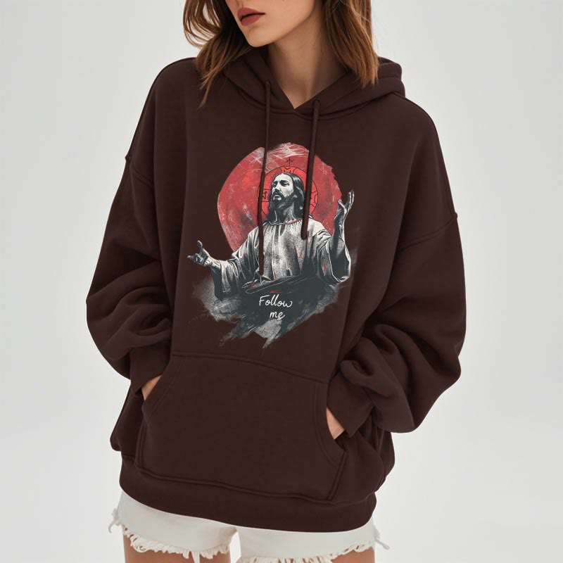 Felpa con cappuccio in poliestere foderata in pile con scritta "Jesus Halo Follow Me" in stile classico Christianartworkshop - image 12
