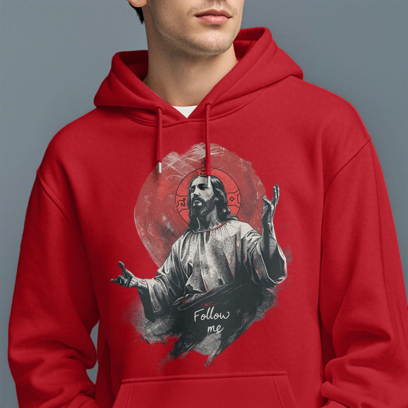 Felpa con cappuccio in poliestere foderata in pile con scritta "Jesus Halo Follow Me" in stile classico Christianartworkshop - image 18