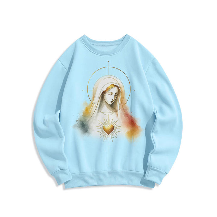 Felpa in poliestere foderata in pile con aureola in stile moderno con Sacro Cuore della Vergine Maria Christianartworkshop - image 0