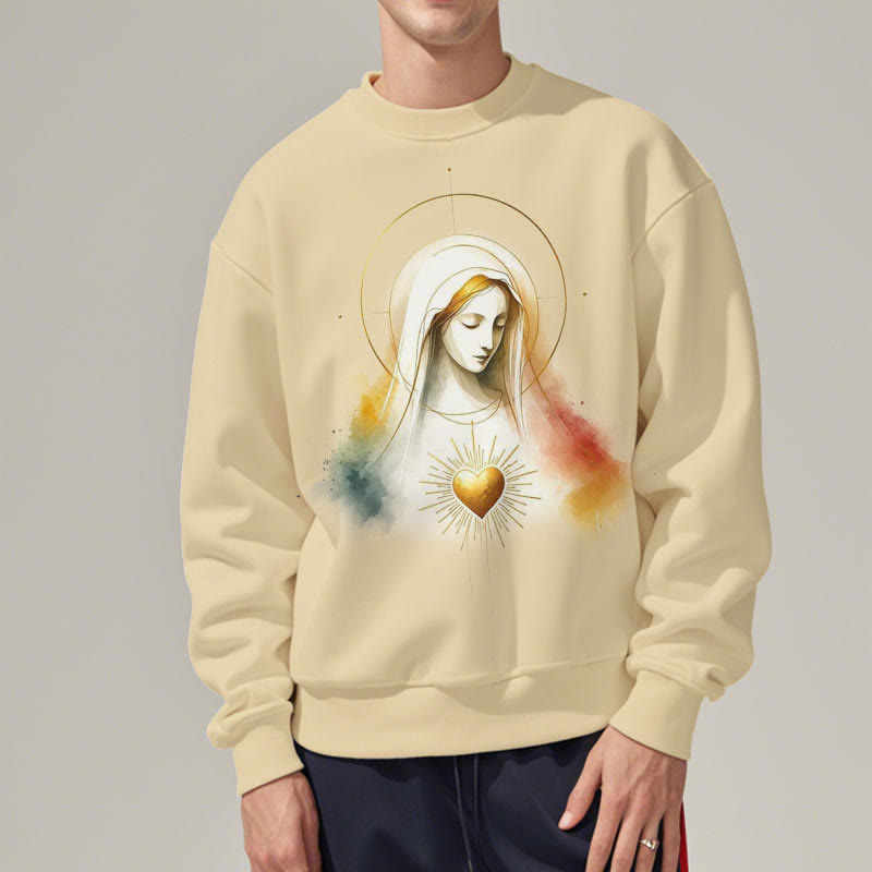Felpa in poliestere foderata in pile con aureola in stile moderno con Sacro Cuore della Vergine Maria Christianartworkshop - image 10