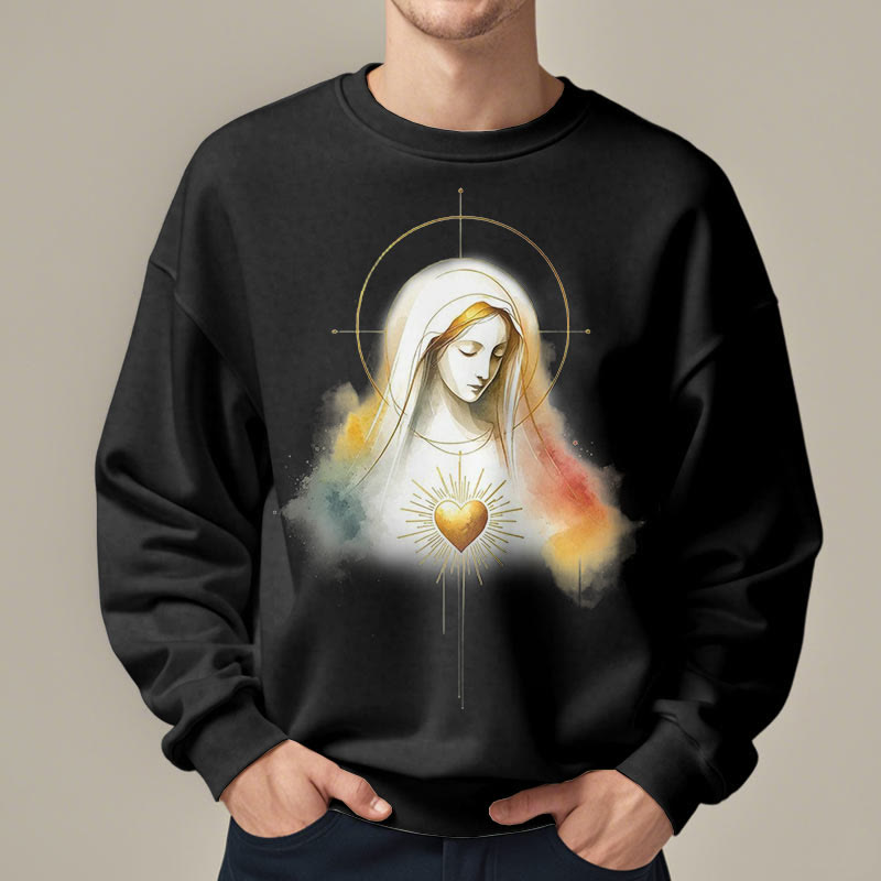 Felpa in poliestere foderata in pile con aureola in stile moderno con Sacro Cuore della Vergine Maria Christianartworkshop - image 6