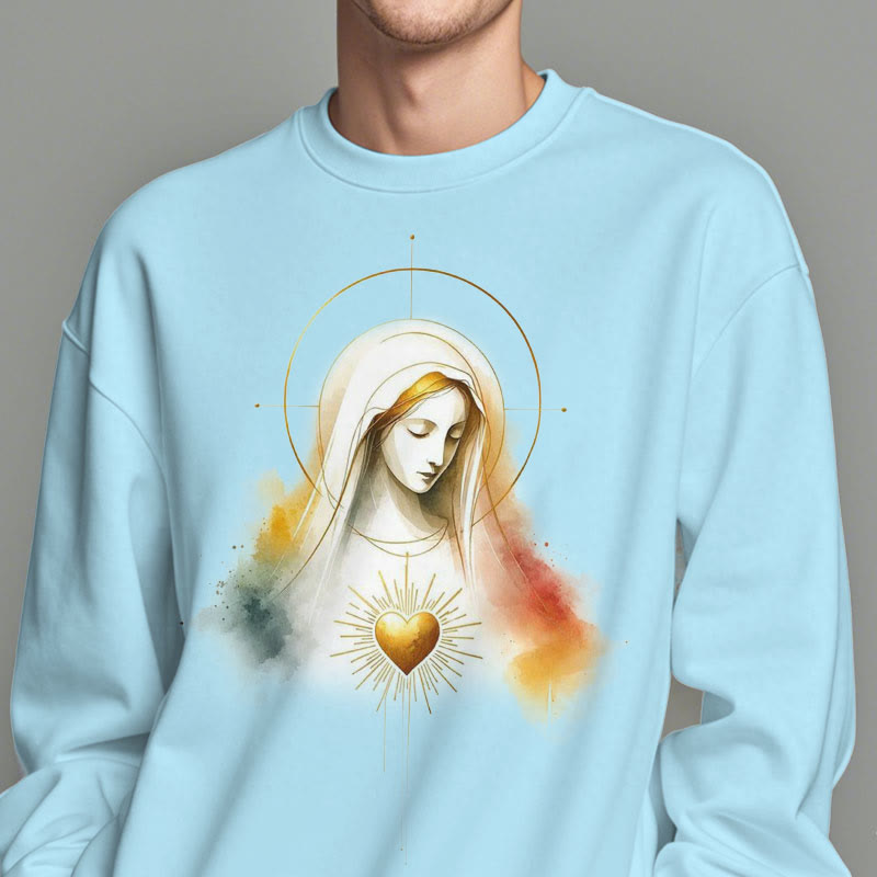 Felpa in poliestere foderata in pile con aureola in stile moderno con Sacro Cuore della Vergine Maria Christianartworkshop - image 3