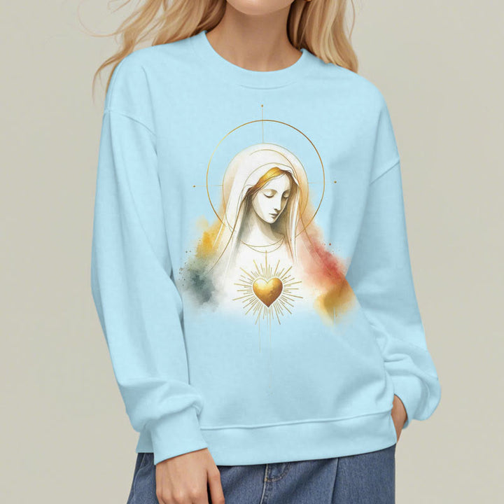 Felpa in poliestere foderata in pile con aureola in stile moderno con Sacro Cuore della Vergine Maria Christianartworkshop - image 4