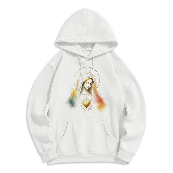 Felpa con cappuccio in poliestere foderata in pile con aureola in stile moderno con Sacro Cuore della Vergine Maria Christianartworkshop - image 5