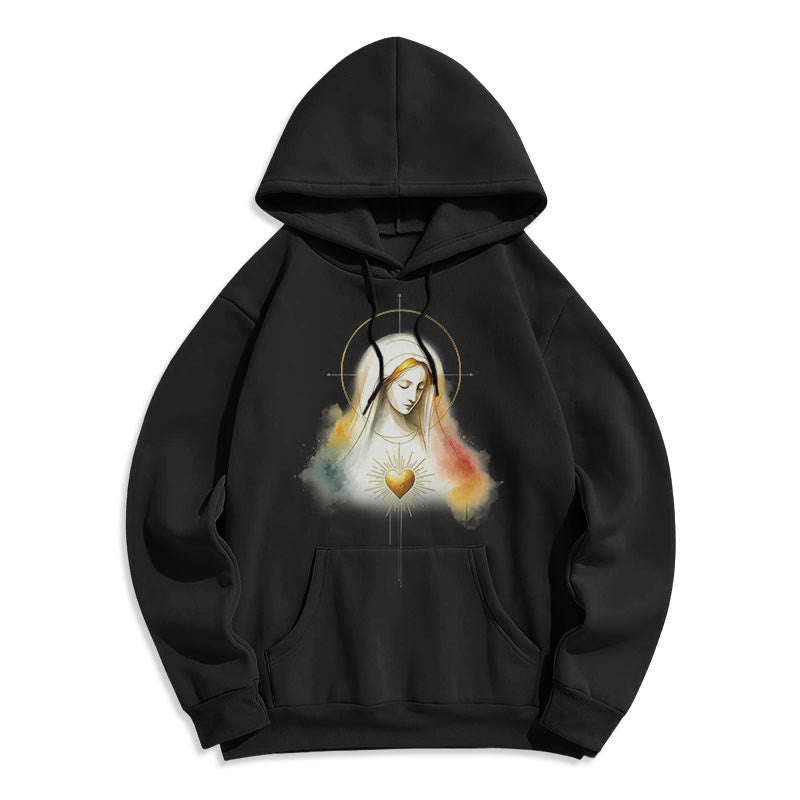 Felpa con cappuccio in poliestere foderata in pile con aureola in stile moderno con Sacro Cuore della Vergine Maria Christianartworkshop - image 0