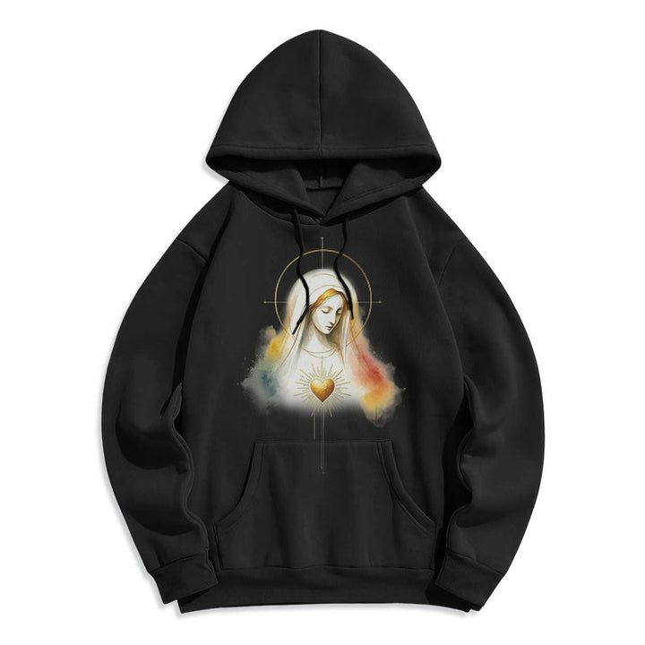 Felpa con cappuccio in poliestere foderata in pile con aureola in stile moderno con Sacro Cuore della Vergine Maria Christianartworkshop - image 0