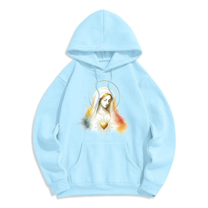 Felpa con cappuccio in poliestere foderata in pile con aureola in stile moderno con Sacro Cuore della Vergine Maria Christianartworkshop - image 13