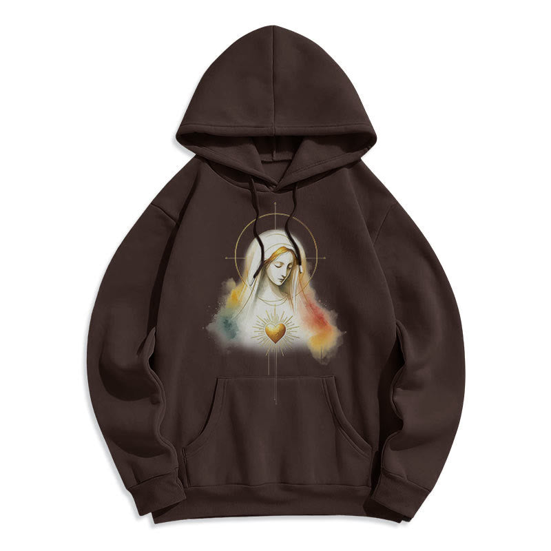 Felpa con cappuccio in poliestere foderata in pile con aureola in stile moderno con Sacro Cuore della Vergine Maria Christianartworkshop - image 9
