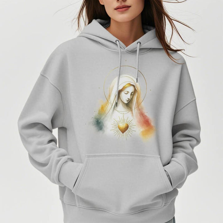 Felpa con cappuccio in poliestere foderata in pile con aureola in stile moderno con Sacro Cuore della Vergine Maria Christianartworkshop - image 16