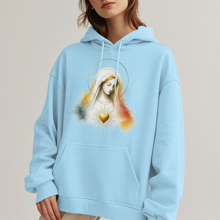 Felpa con cappuccio in poliestere foderata in pile con aureola in stile moderno con Sacro Cuore della Vergine Maria Christianartworkshop - image 14