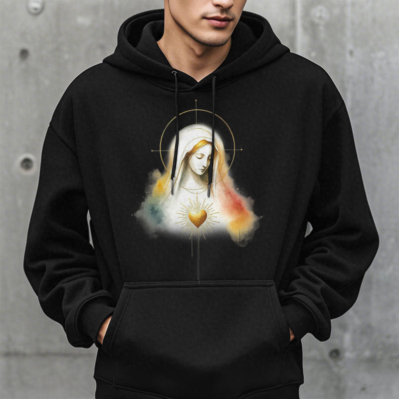 Felpa con cappuccio in poliestere foderata in pile con aureola in stile moderno con Sacro Cuore della Vergine Maria Christianartworkshop - image 3