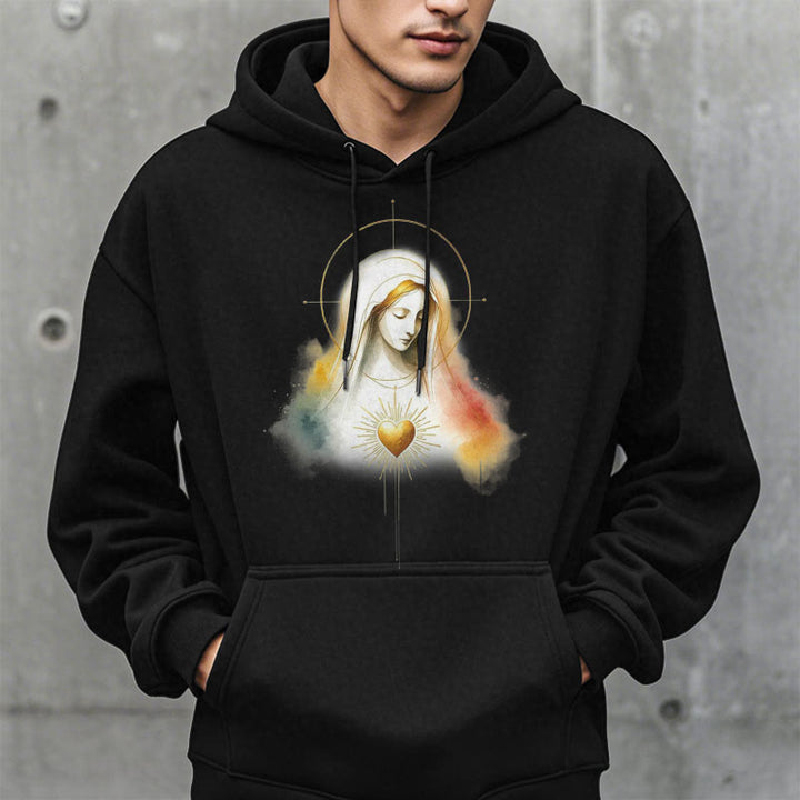 Felpa con cappuccio in poliestere foderata in pile con aureola in stile moderno con Sacro Cuore della Vergine Maria Christianartworkshop - image 3
