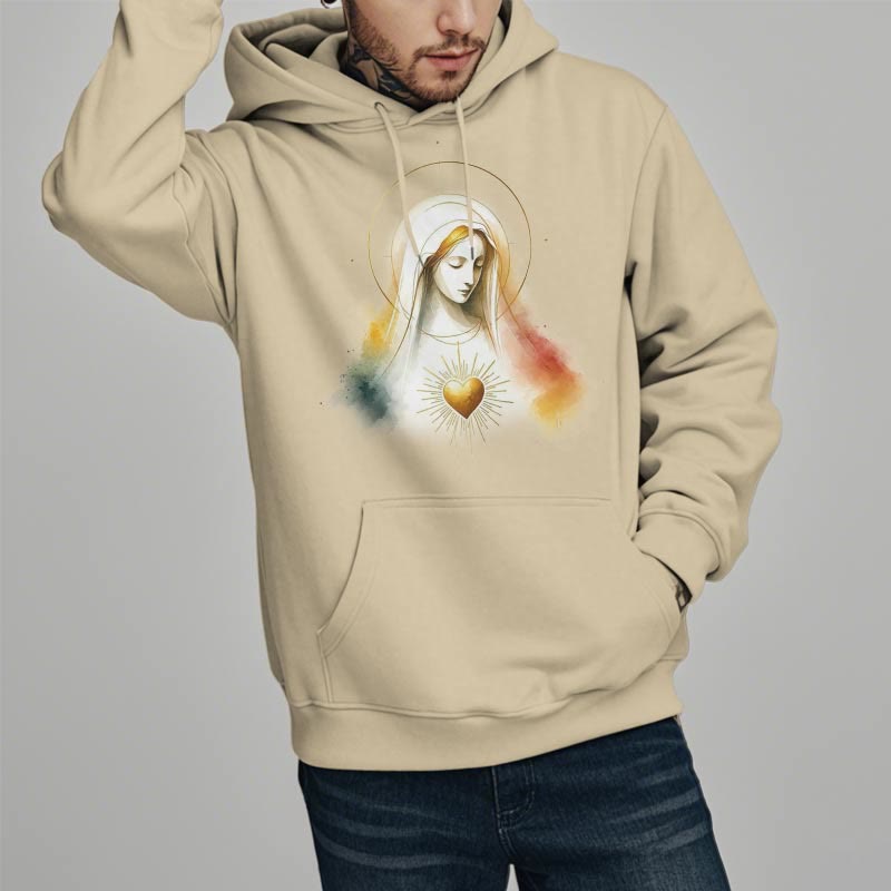 Felpa con cappuccio in poliestere foderata in pile con aureola in stile moderno con Sacro Cuore della Vergine Maria Christianartworkshop - image 8
