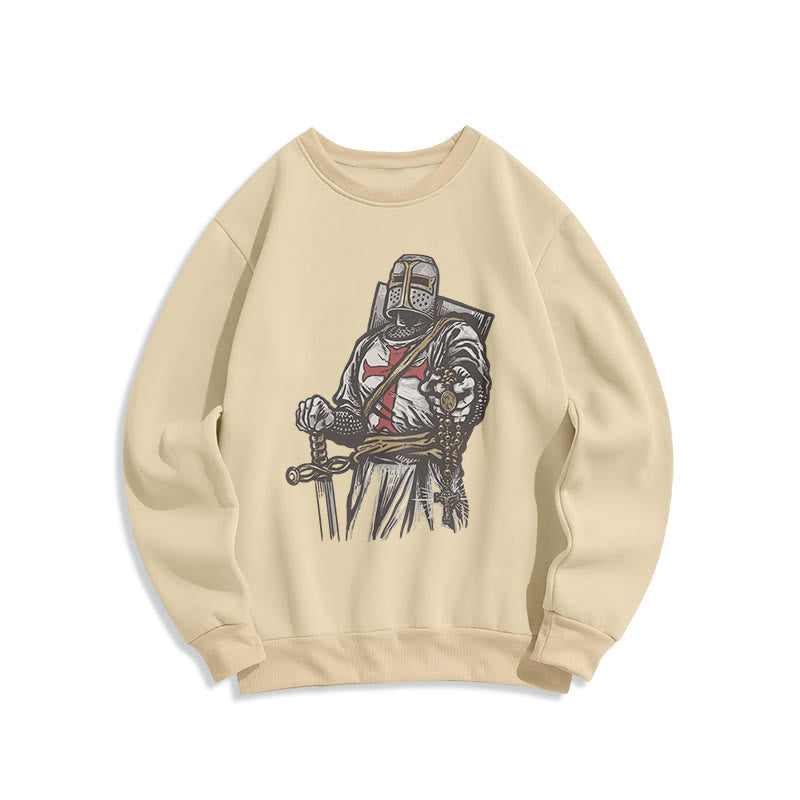 Felpa in poliestere foderata in pile con scritta "Valore e fede del crociato" in stile moderno Christianartworkshop - Beige - 2XL - image 8