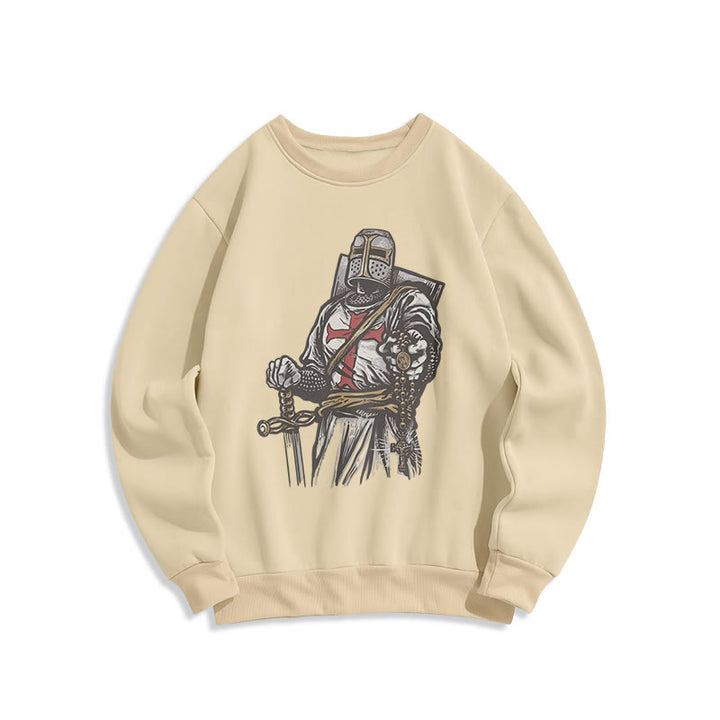 Felpa in poliestere foderata in pile con scritta "Valore e fede del crociato" in stile moderno Christianartworkshop - Beige - 2XL - image 8