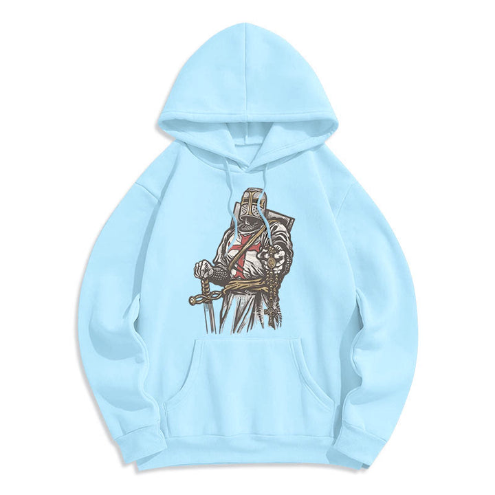 Felpa con cappuccio in poliestere foderata in pile con scritta "Valore e fede del crociato" in stile moderno Christianartworkshop - Blu - 2XL - image 14