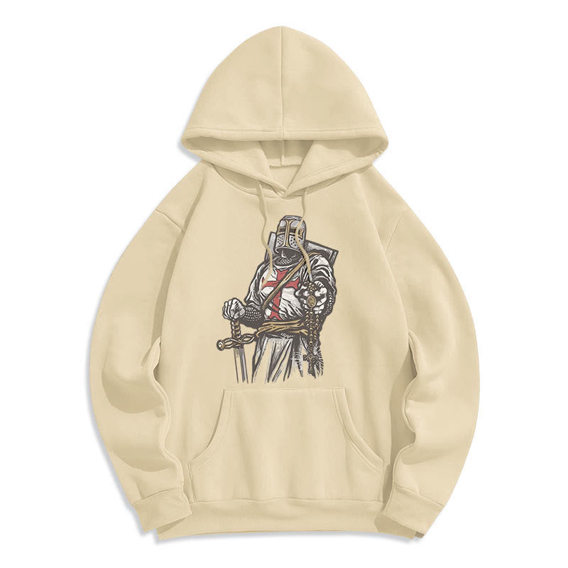 Felpa con cappuccio in poliestere foderata in pile con scritta "Valore e fede del crociato" in stile moderno Christianartworkshop - Beige - 2XL - image 8