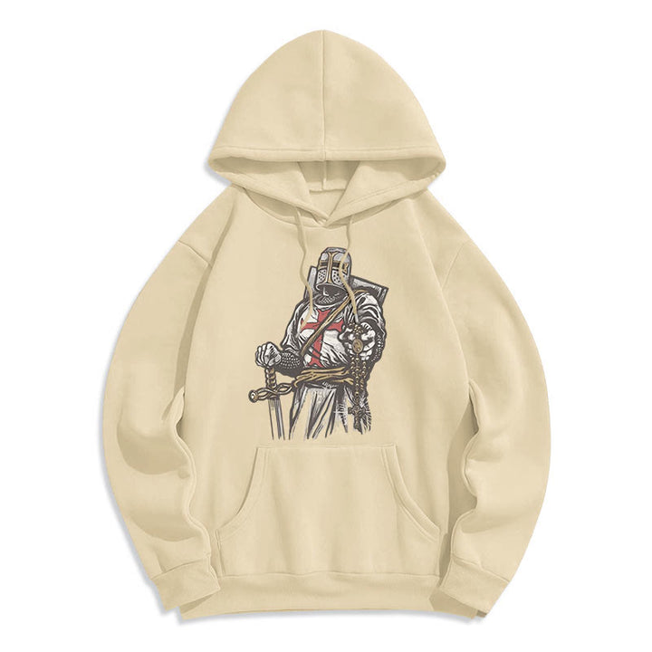 Felpa con cappuccio in poliestere foderata in pile con scritta "Valore e fede del crociato" in stile moderno Christianartworkshop - Beige - 2XL - image 8