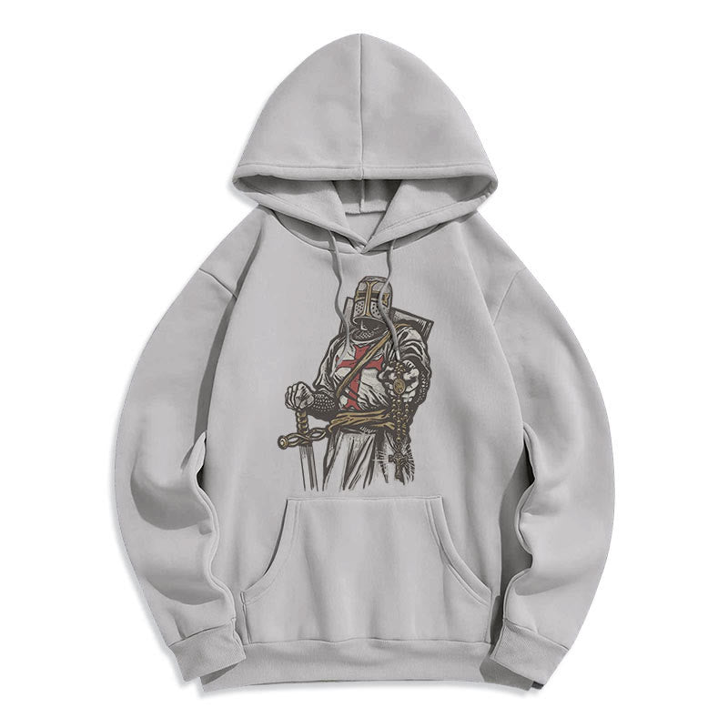 Felpa con cappuccio in poliestere foderata in pile con scritta "Valore e fede del crociato" in stile moderno Christianartworkshop - Grigio - 2XL - image 16