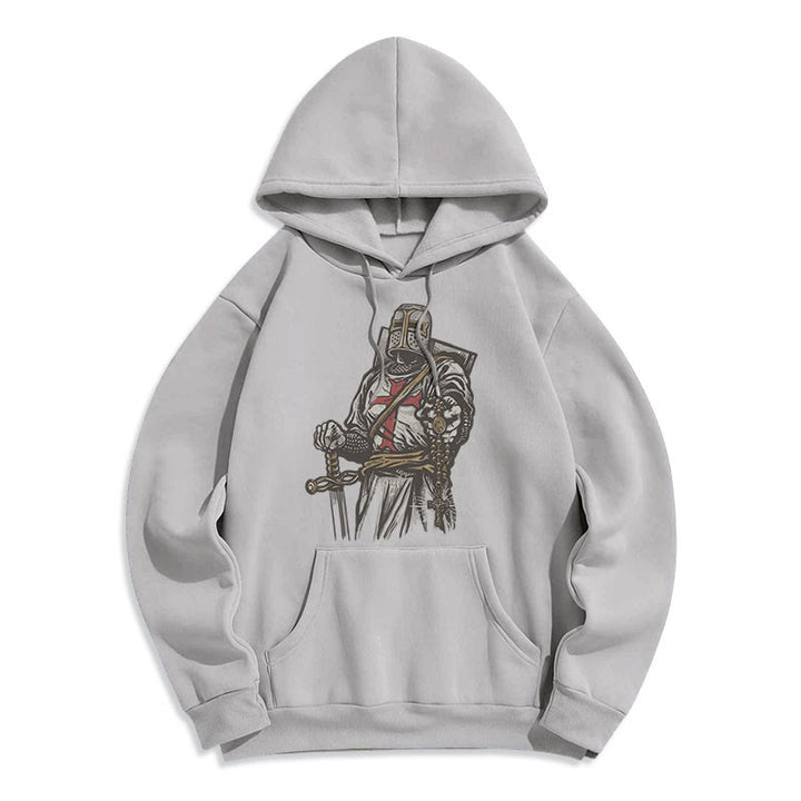 Felpa con cappuccio in poliestere foderata in pile con scritta "Valore e fede del crociato" in stile moderno Christianartworkshop - Grigio - 2XL - image 16