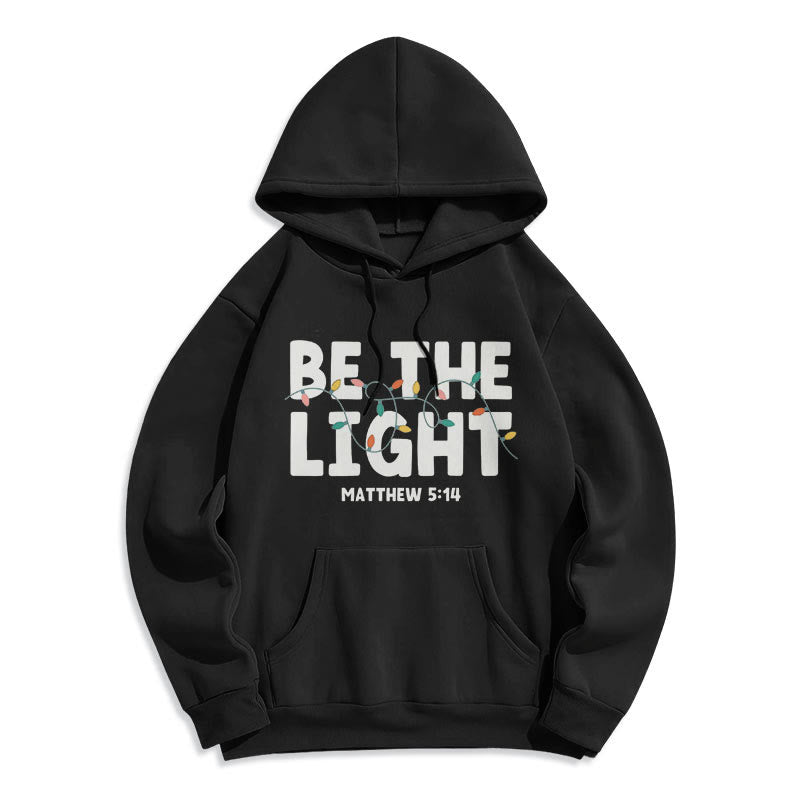 Felpa con cappuccio in poliestere foderata in pile "Be The Light" di Christianartworkshop Quotetion Style - Nero - 2XL - image 6