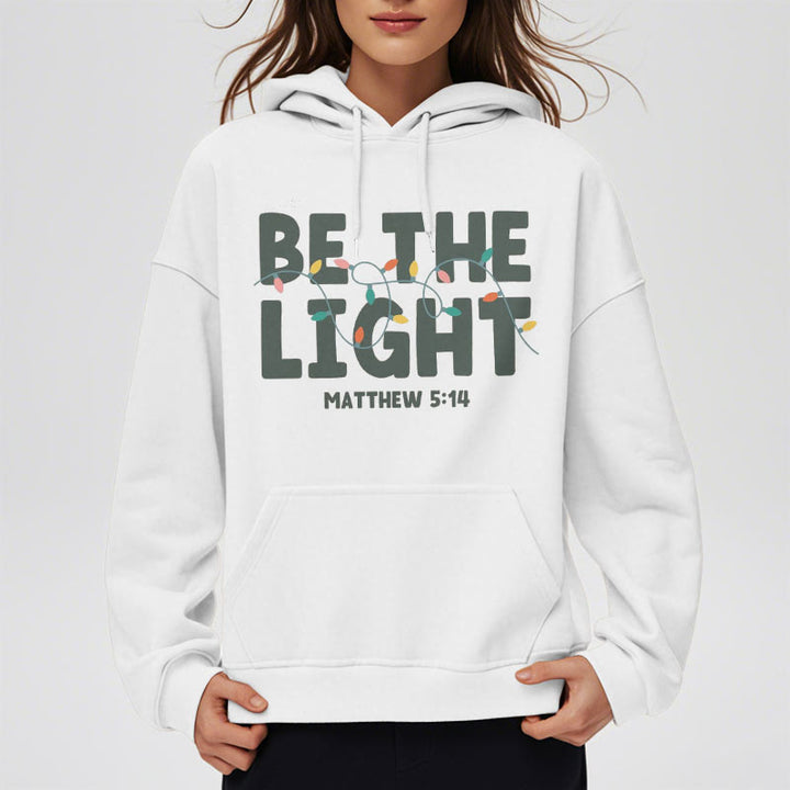 Felpa con cappuccio in poliestere foderata in pile "Be The Light" di Christianartworkshop Quotetion Style - image 9