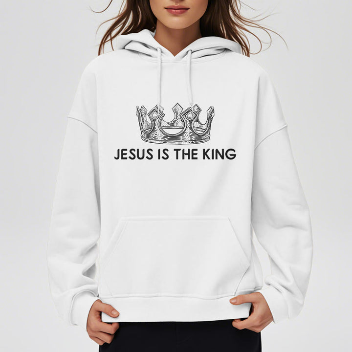 Felpa con cappuccio in poliestere foderata in pile con citazione di Christianartworkshop Jesus Is The King - image 7