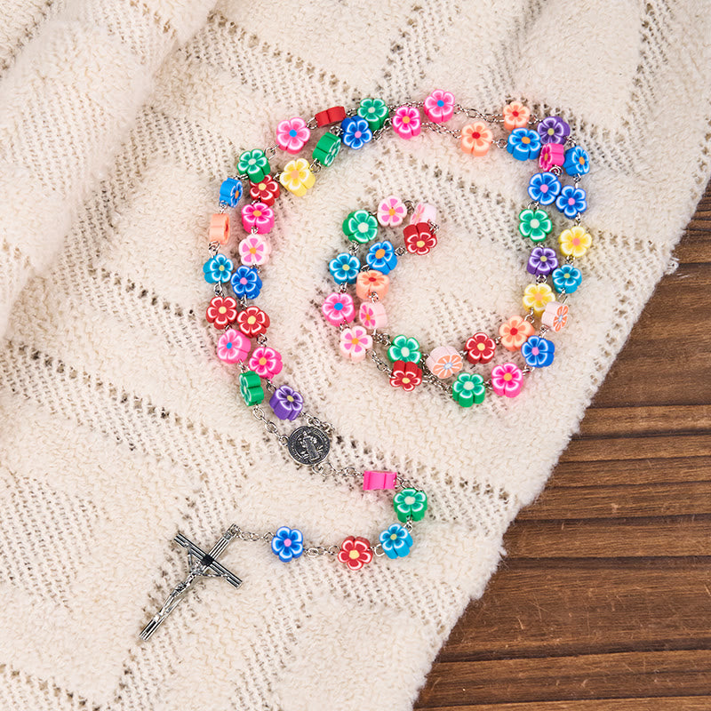 Christianartworkshop Medaglia di San Benedetto e Crocifisso con catena in lega di argilla polimerica multicolore da 8 mm - San Benedetto e Crocifisso - image 0