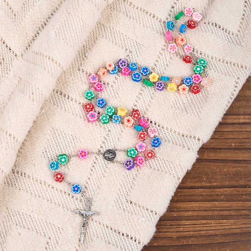 Christianartworkshop Medaglia di San Benedetto e Crocifisso con catena in lega di argilla polimerica multicolore da 8 mm - image 1