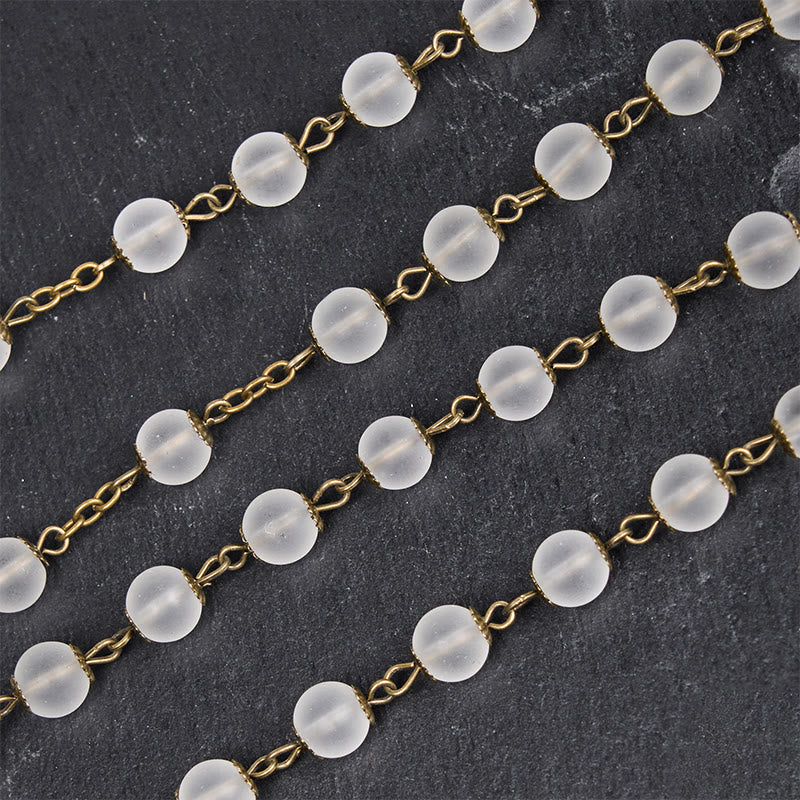 Christianartworkshop Rosario con catena in lega di vetro trasparente rotonda da 8 mm, rosa e crocifisso - image 4