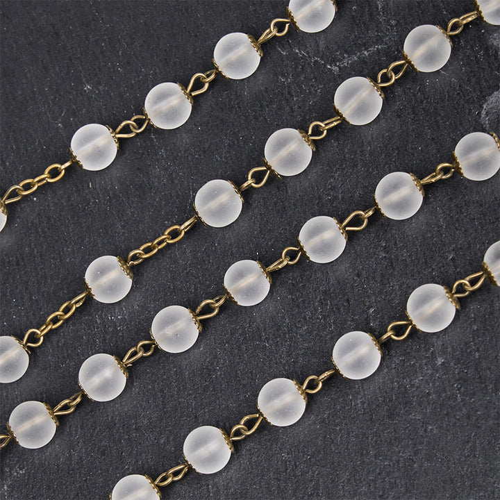 Christianartworkshop Rosario con catena in lega di vetro trasparente rotonda da 8 mm, rosa e crocifisso - image 4