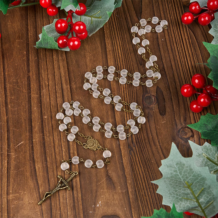 Christianartworkshop Rosario con catena in lega di vetro trasparente rotonda da 8 mm, rosa e crocifisso - Bicchiere - image 0